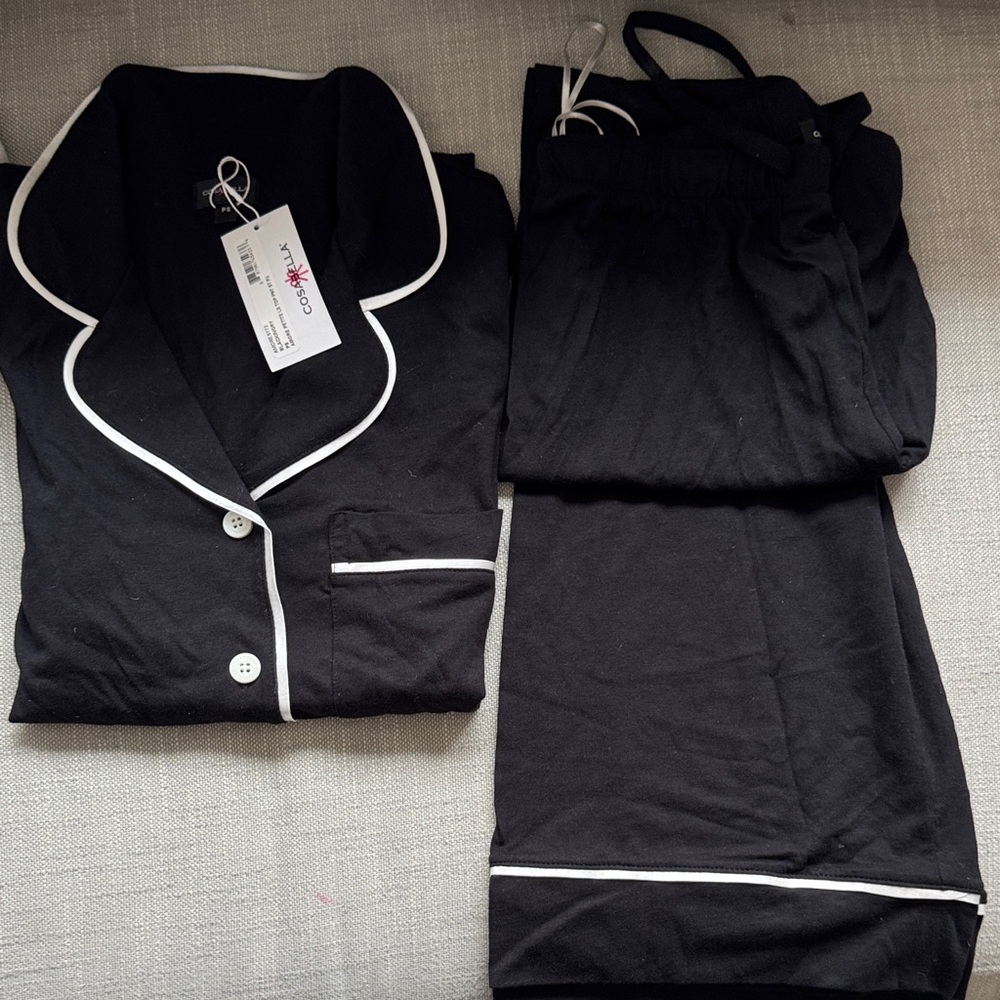 Cosabella Black Pajama Set with White Trim